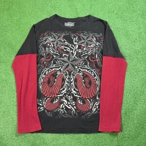 MMA Elite Y2K Layered Thermal Shirt Snake Graphic Black Red Mens L